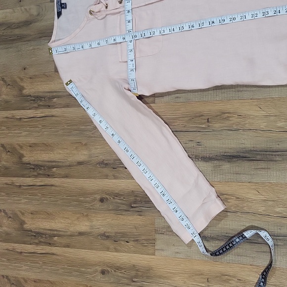 ELLEN TRACY COMPANY 100% Linen Peach Lace Up Roll Tab Tunic Top with Pockets - Picture 11 of 14